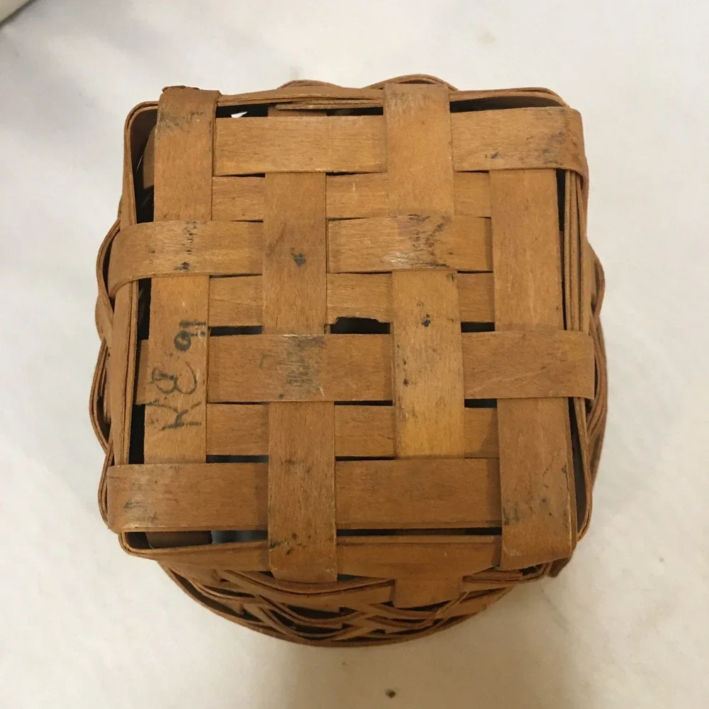 Woven Wood Splint Basket Home Decor Small Brown Round Rim Vintage Longaberger